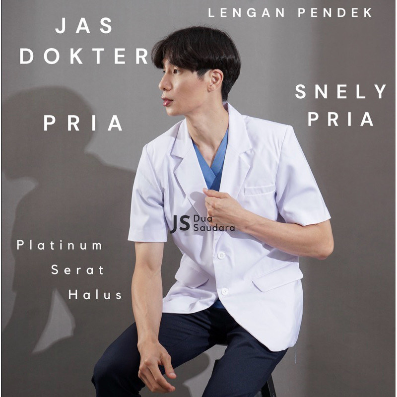 jas dokter pria lengan pendek / sneli pria lengan pendek / baju dokter pria / jas putih pria merk du