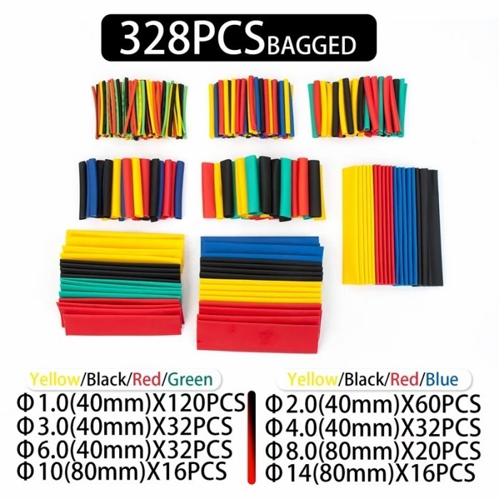 

328Pcs Heat Shrink Tube isolasi bakar kabel susut panas 1mm-14mm warna
