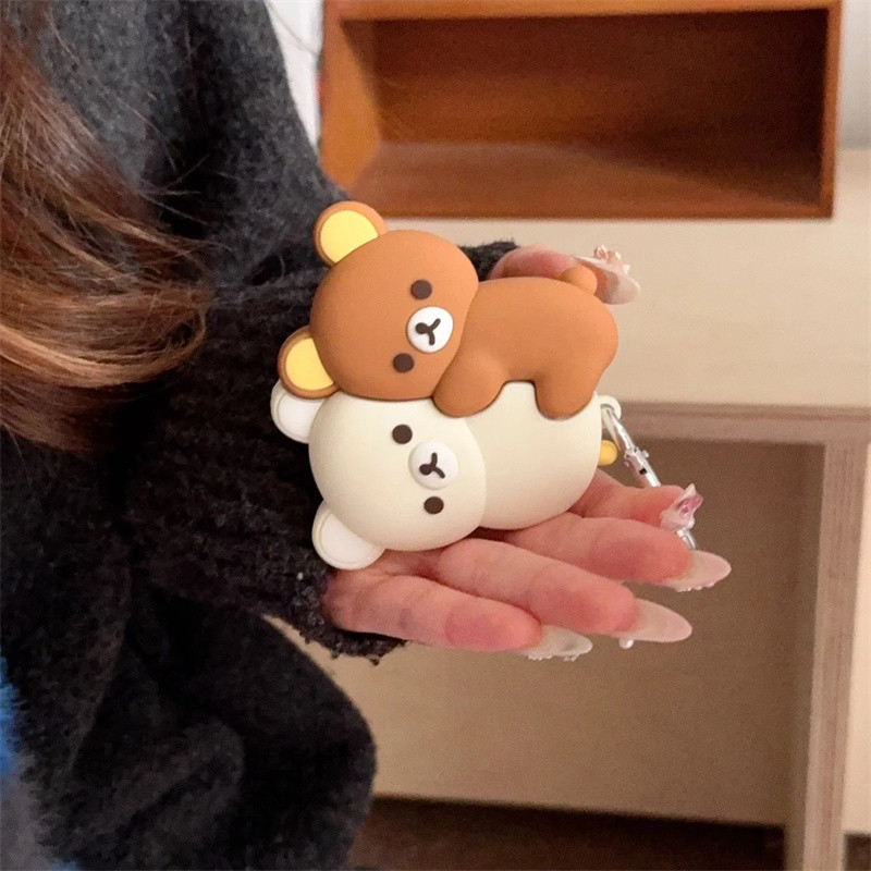 Cute 3D Cartoon Hug Rilakkuma Bear Silicone Headphone Case for Airpods 1 2 3 4 pro pro2