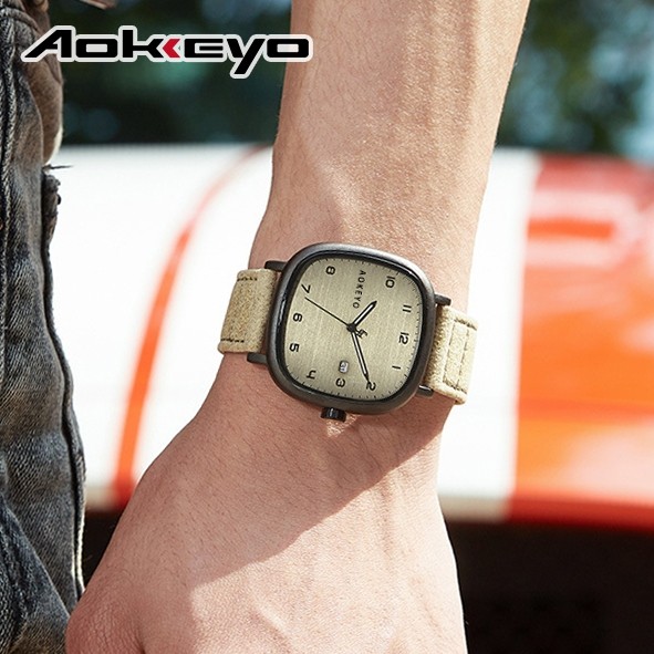 AOKEYO F043 Jam Tangan Pria Kulit Anti Air Original Terbaru Casual Tahan Air Square Leather Jam Tang