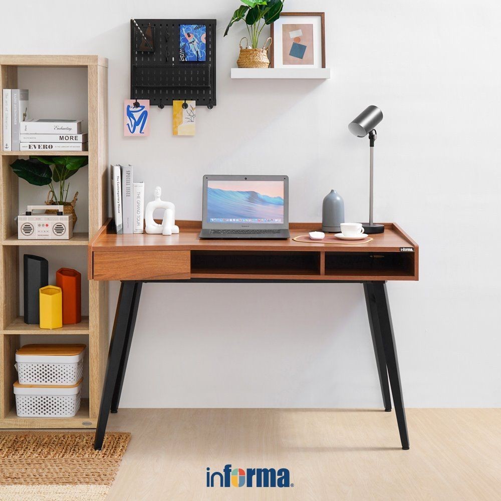 Informa Harith Meja Kantor - Cokelat Walnut Office Table Furnitur Kantor Meja Kerja Belajar Moden Se