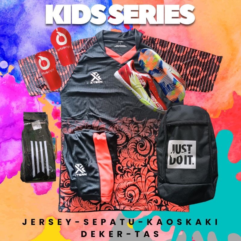 New Arrival JA  Paket Lengkap Hemat Sepatu Futsal Jersey Anak Junior Ortuseight  CO