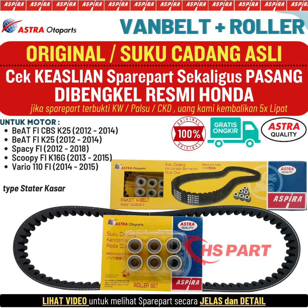 Vanbelt Vbelt Set Beat Fi Stater Kasar Scoopy Spacy Vario 110 Fi Original Honda AHM