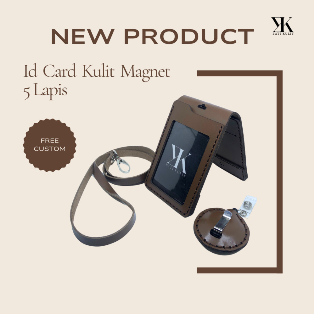 

KAYDEN STORE Nametag Id Card Magnet 5 Lapis Lanyard Kulit Asli Custom