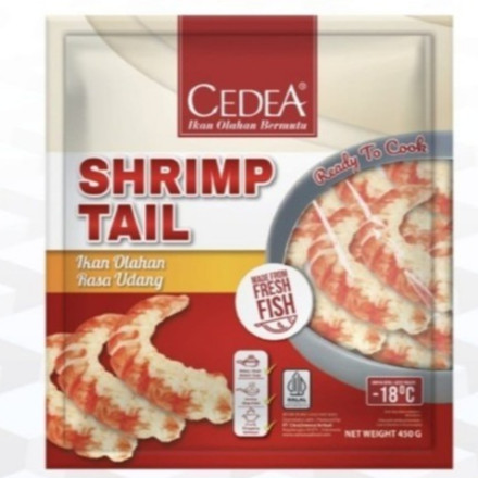 

Olahan Ikan Bentuk udang Cedea Shrimp Tail 450 Gram