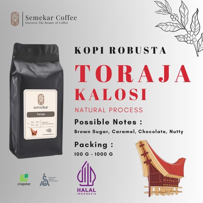 

Kopi Robusta Toraja Sulawesi origin roasted Espresso Specialty Coffee | Grade 1 Pahit Bubuk - 100 gram, Bean/ Biji