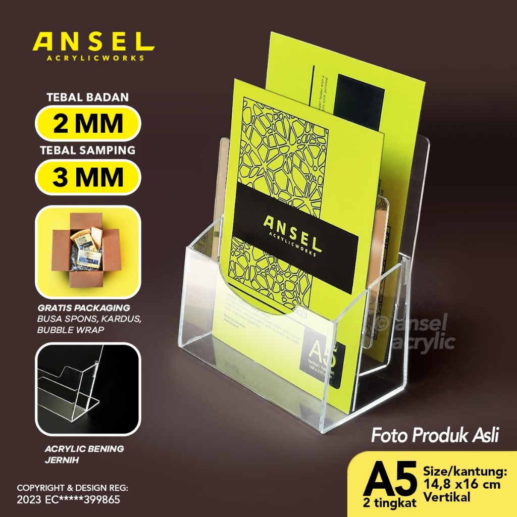 

ANSEL Rak Tempat Brosur Akrilik Tingkat / Acrylic Flyer - A5 Ver - Tipe E 2 Susun