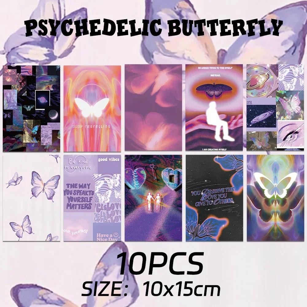 

10pcs psychedelic butterfly postcard wall room bedroom desktop hauteur decoration creative gift message card