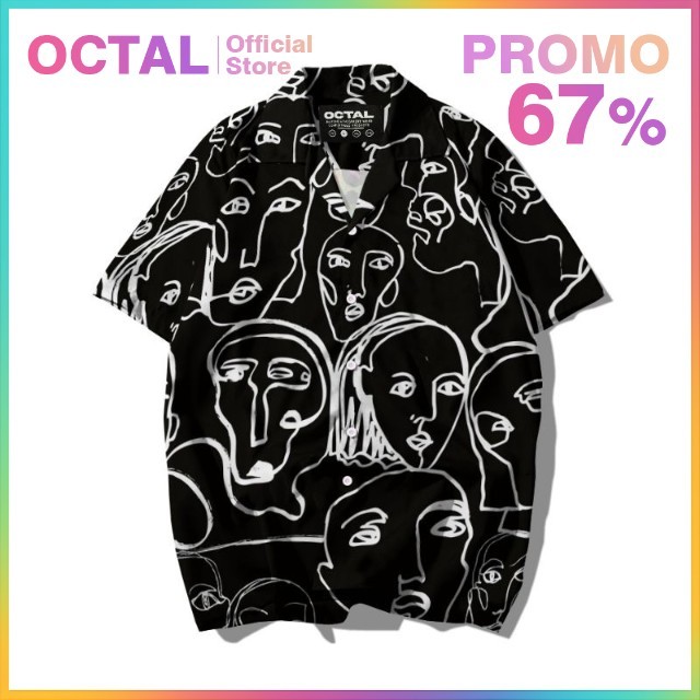 OCTAL - Kemeja Motif Pattern Pantai Printing Kasual Pria - Wanita KMP-0040
