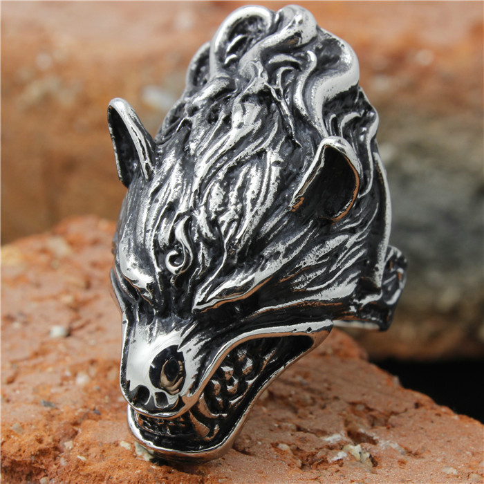 

size 8 to 15 Mens Boys 316L Stainless Steel Cool New Punk Gothic Style Flaming Wolf Ring Wholesale Price
