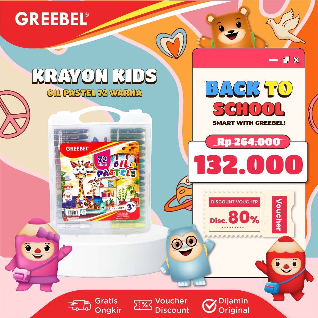 

NEW GREEBEL Crayon Krayon 72 Warna KIDS Oil Pastel / Crayon 72 Warna (KOP72) Crayon Set Greebel Mewarnai PREMIUM