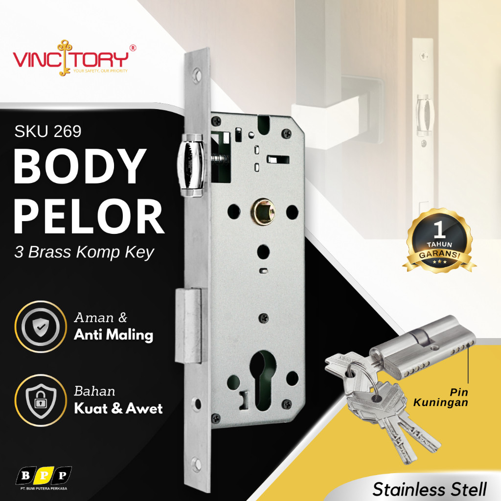 BODY Kunci Pelor Pintu Kupu Tarung Stainless VINCITORY PROSPERO MATCH | Body Kunci Pintu Kupu Tarung