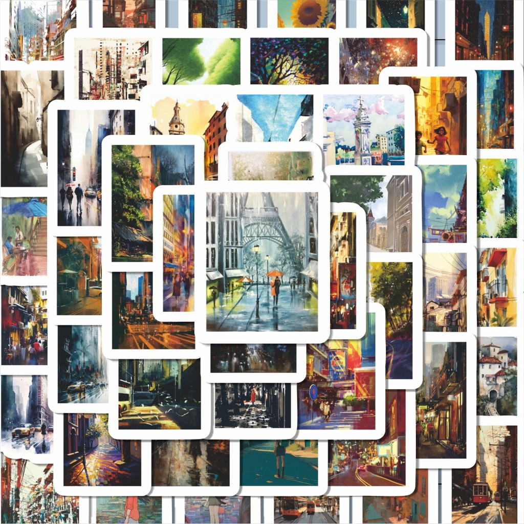 

100PCS Lucu Sticker Seni Street View Stiker Aesthetic Stiker Anti Air Stikers Berperekat Waterproof sticker decal buat Motor Helm Buku Journal Koper Casing HP Laptop Botol Minum Hadiah anak