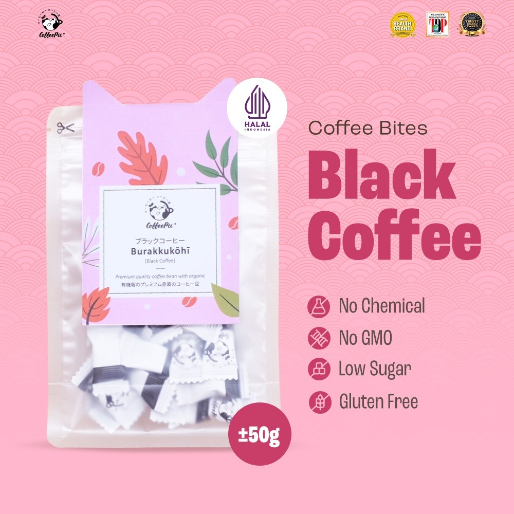 

Coffeepii Indonesia - Black Coffee - Coffee Bites | Coffee Treats | Snack Sehat Low Sugar | Snack Import Jepang - Compact Size (±50 pcs)