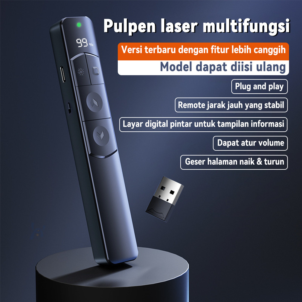 Presenter Pointer Wireless Pointer Presentasi 200M Remote USB Receiver PPT Page Turning Pen