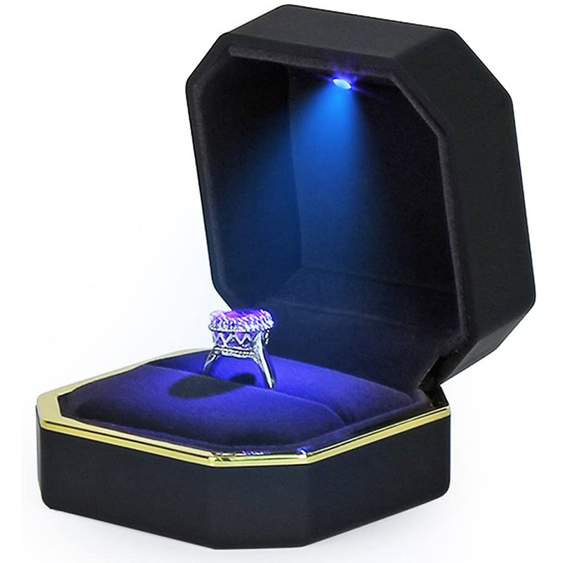 

1 Pcs LED Jewelry Ring Box Luxury Velvet Rubber Necklace Pendant Gifts Display With Light For Proposal Engagement Wedding Case