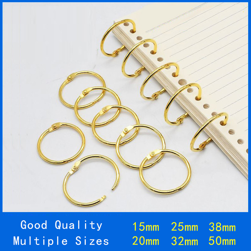 

High Quality 3-10Pcs/Set Gold Metal Ring Binder 15-50mm DIY Loose-leaf Book Hoops Opening Office Binding Supplie Photo Albums