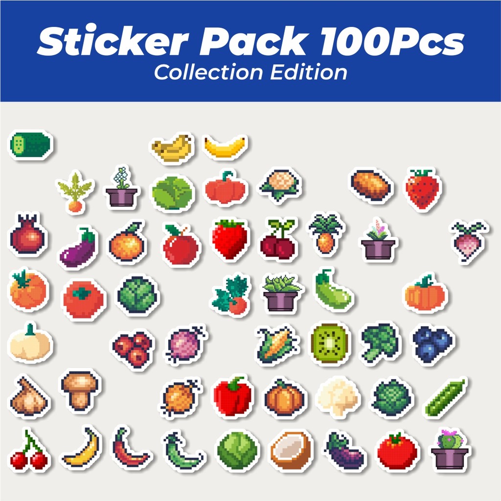 

Hot Stiker Pixel Buah Sayuran Lucu Anti Air Stikers Berperekat Waterproof Sticker Decal Buat Motor Helm Buku Journal Koper Casing HP Laptop Botol Minum