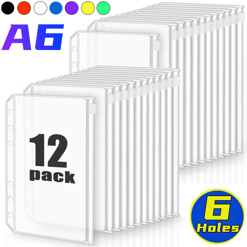 

Waterproof A6 6-Hole Binder Pockets PVC Binder Pocket Cash Envelopes Zipper Folders Pouches Money Organizer Document Filing Bag