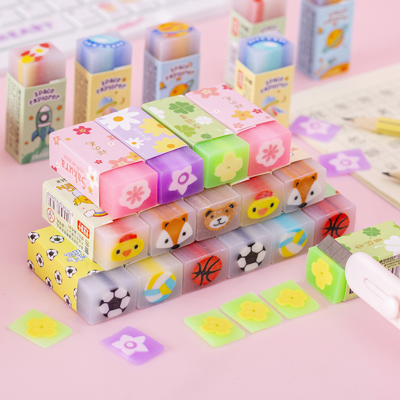

3 Piece Cartoon Cute Crystal Clamp Rubber Mini Eraser Set Novelty Stationery