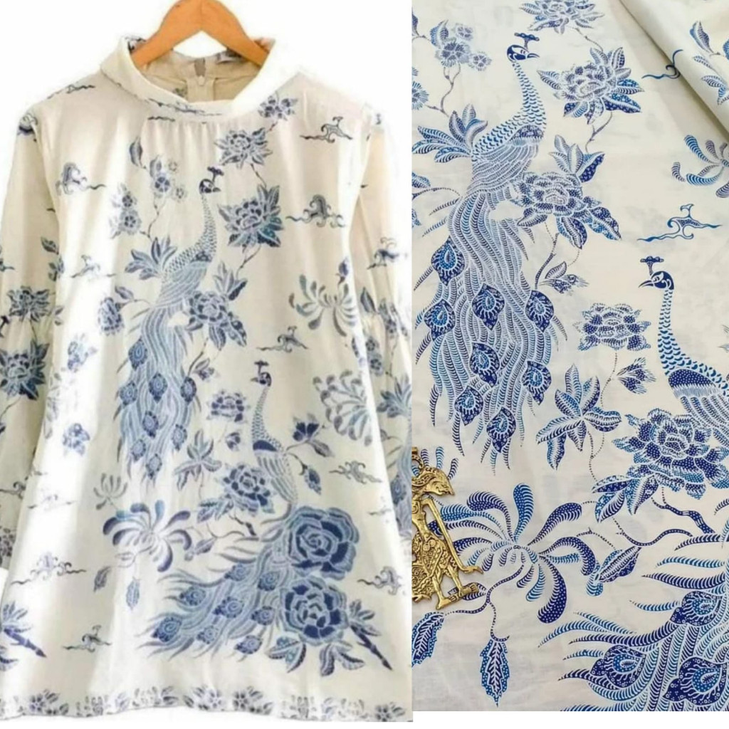 Kain Batik SOLO motif burung phoenix warna dasar putih tulang