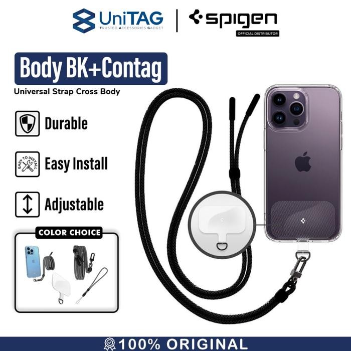 Strap Tali Gantungan HP Spigen Cross Body / Wrist Hand Phone Lanyard - WristBK+Contag