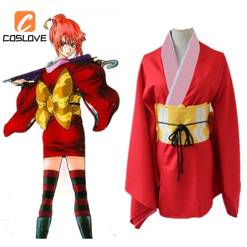 Anime Gintama Kagura Kimono Cosplay Clothing Full Set Costume Outfits For Woman Japanese Dress Cospl