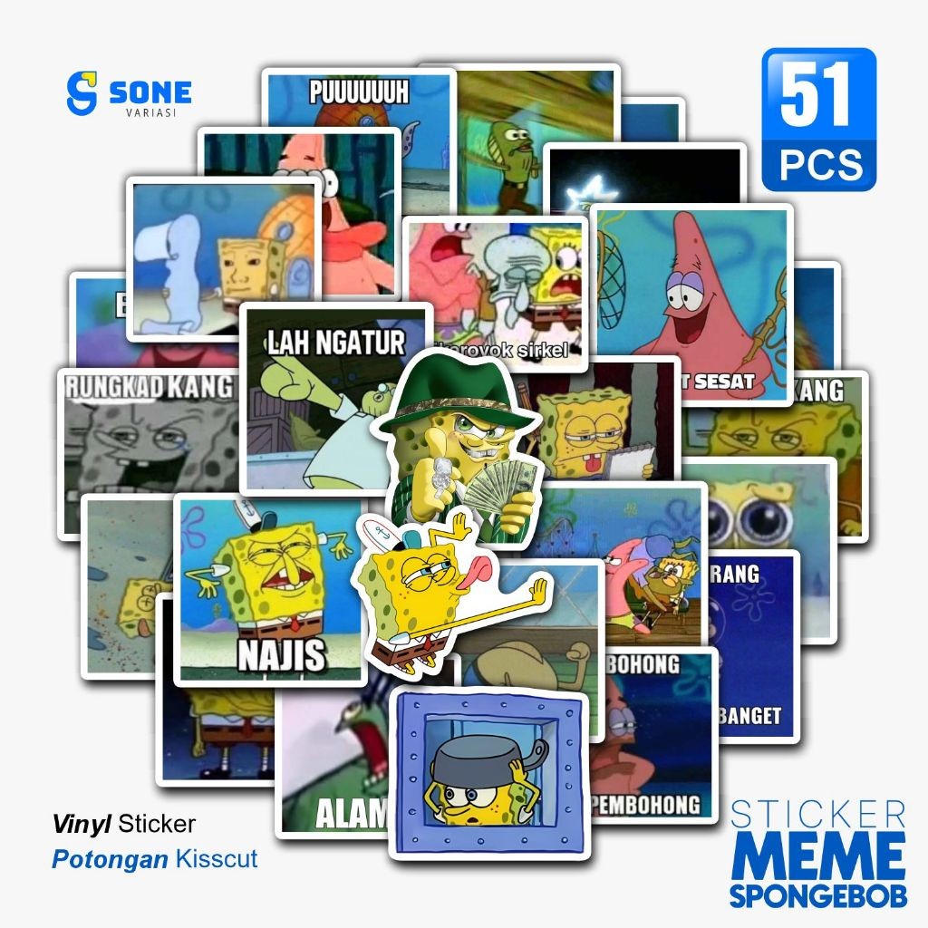 Stiker Pack Meme Spongebob Aesthetic Paper Vinyl Waterproof Dekorasi Stiker Laptop Buku Journal Kope