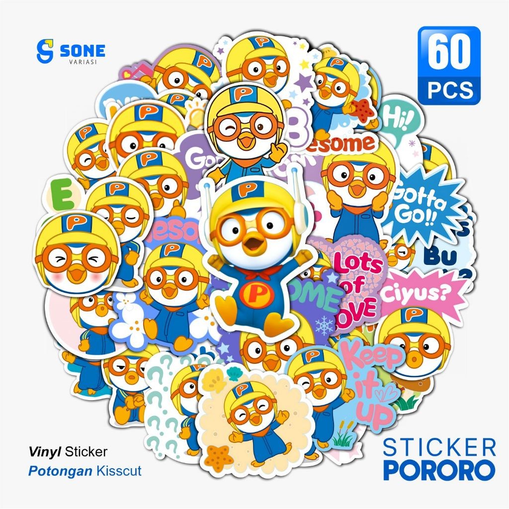 

Sticker Pack Pororo The Little Penguin/ Sticker Kartun Anak Paper Vinyl Waterproof Glossy Dekorasi Buku Jurnal