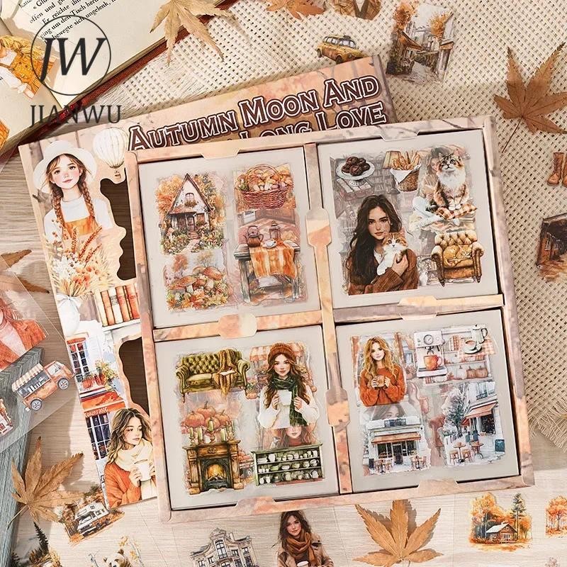 

JIANWU Four Season in Bloom Series Vintage Plant Flower Character Landscape Material Collage Sticker Creative Journal Stationery