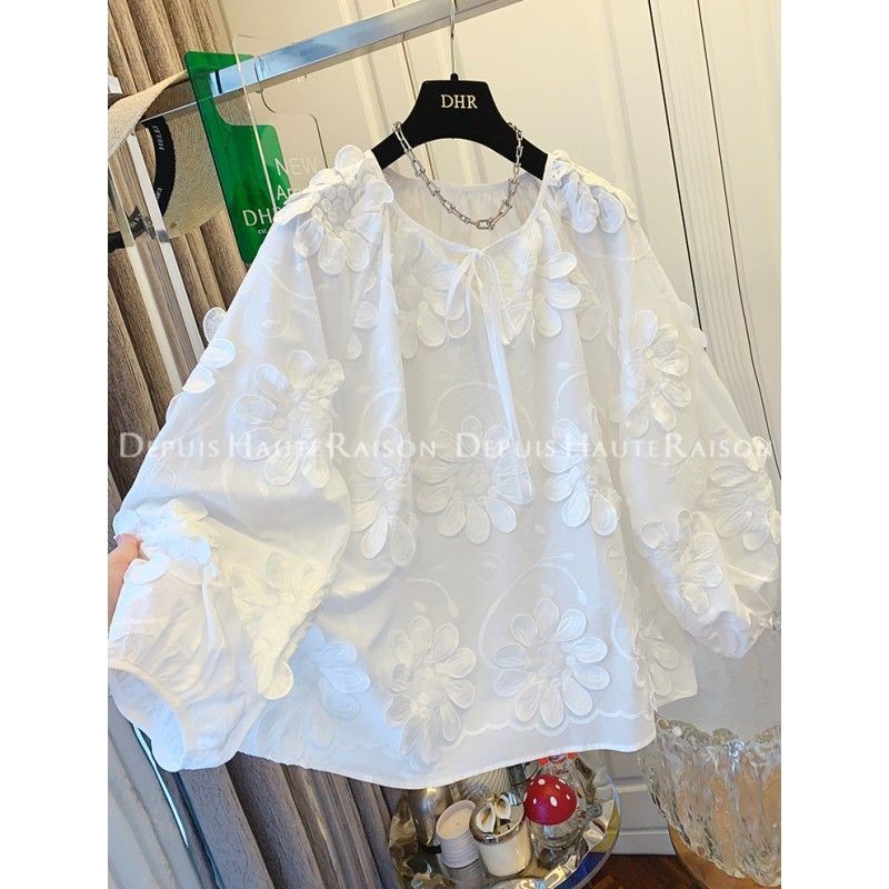 Bahan Katun Bordir Bunga Lace Warna Putih Baju/Blus Cewek Babydoll Loose