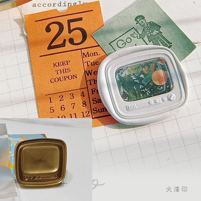 

New Wax Seal Stamp Retro Tv Set Embossed Seal Copper Head 3d Relief Brass Head Envelope Scrapbook Metal Fire Paint Seal DIY Seal