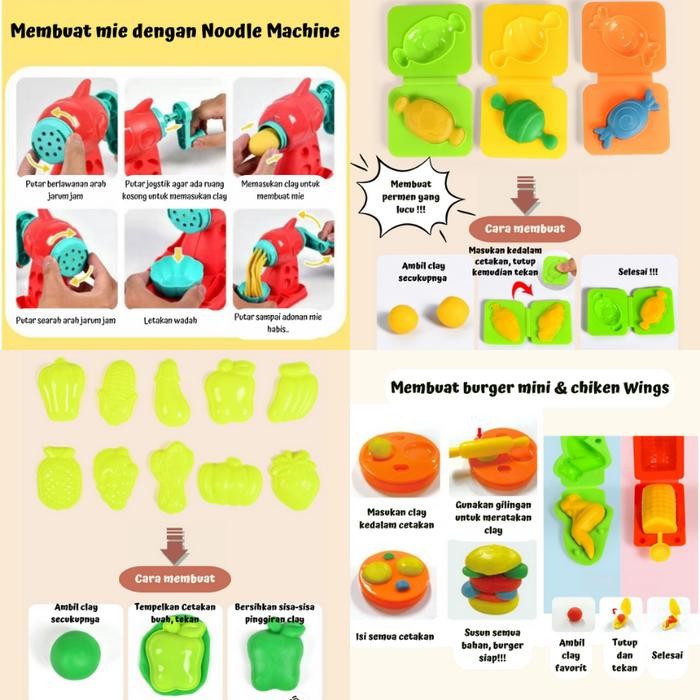 FULLSET clay play dough doh pretend play mainan lilin anak burger, pizza, dentist, noodle, ice cream
