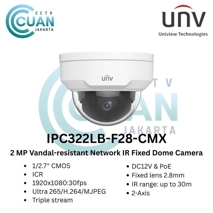 IP CAMERA CCTV UNV / UNIVIEW IPC322LB-F28-CMX DOME INDOOR 2MP