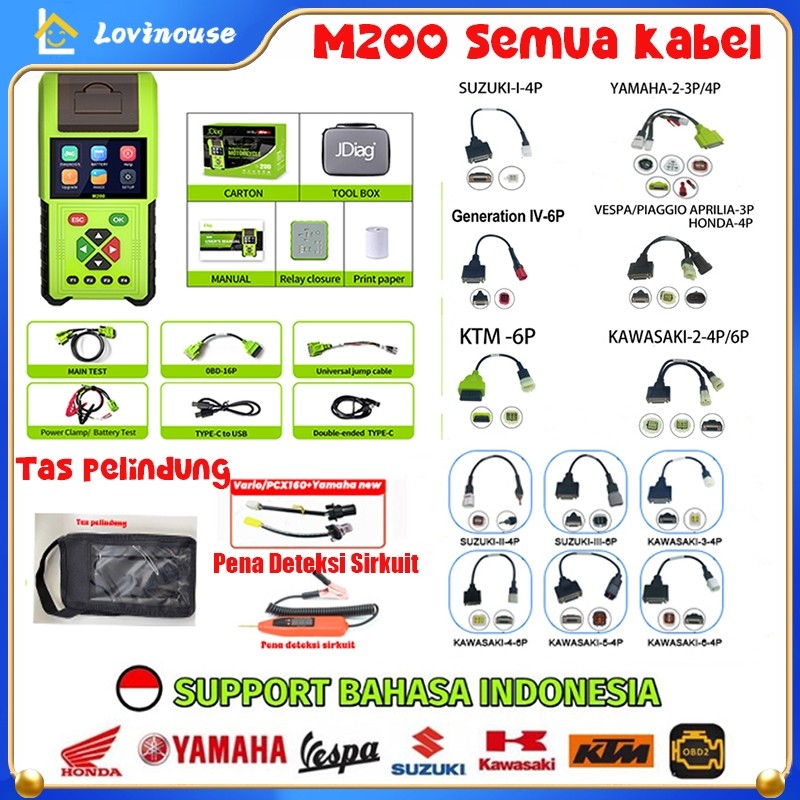 100% Ori/NewUPGRADE+GARANSI 2TAHUNScanner Jdiag M200 Ufdate New Scanner Untuk Semua Motor Paket Univ