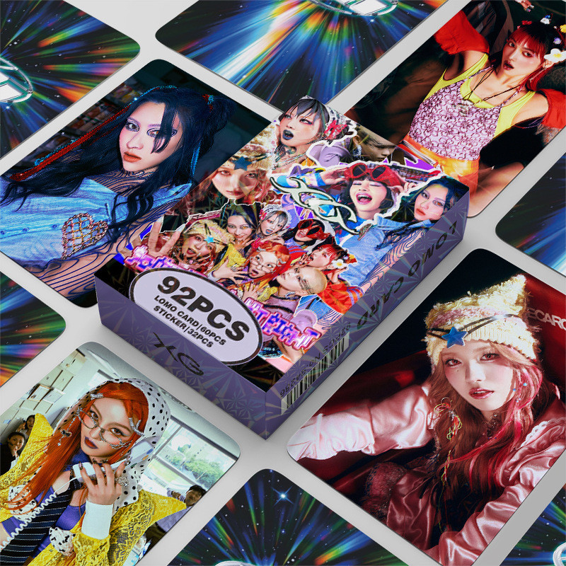 

92 Small Cards XG Girl Group Photo Cards Laser Box Fan Support Greeting Cards Interior Decoration Double-sided LOMO Cards