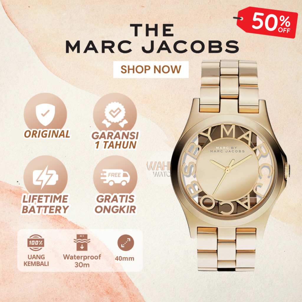 Jam Tangan Marc Jacobs MJ3206 Henry Skeleton Gold Dial Ladies Watch Original [BERGARANSI]