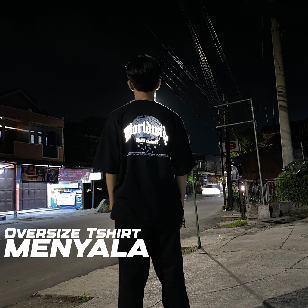 Kaos Reflektif Worldwide Tshirt Oversized Menyala Dalam Gelap Pria Wanita Premium tee