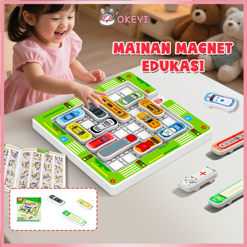 OKEYI Mainan Edukasi Labirin Bayi Magnet Puzzle Games IQ Car Parkir Mobil Anak