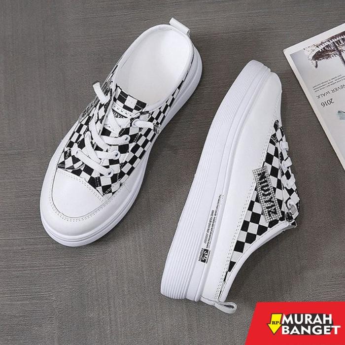 SEPATU SANDAL MODEL SELOP SLIP ON IMPORT SNEAKERS WEDGES WANITA KOREA - Tipe A, 36