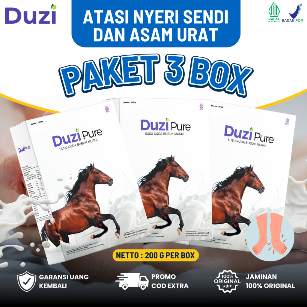 

3 Box (COD) Duzi Pure Susu Kuda Liar Murni Atasi Nyeri Sendi Asam Urat 200 Gram Original Terlaris