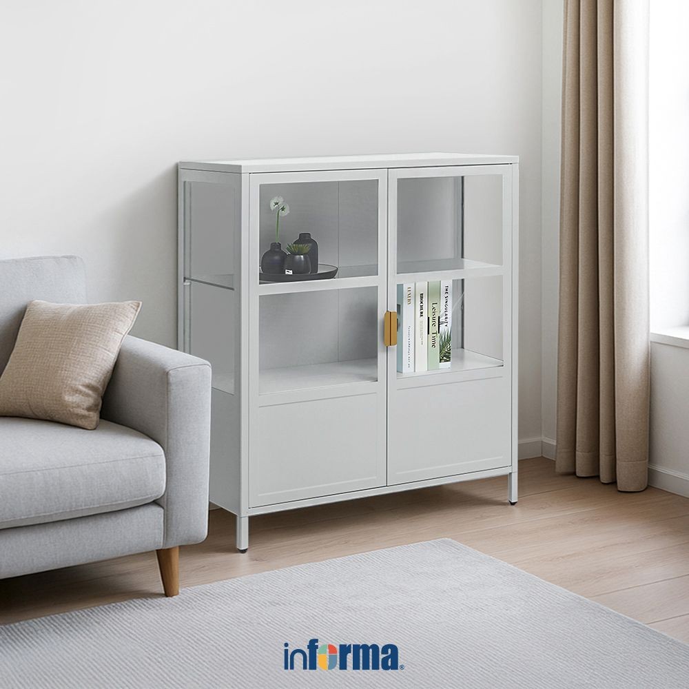 Informa Penny Kabinet 2 Pintu Kaca Low - Abu-Abu Muda Lemari Kabinet Serbaguna Cabinet Penyimpanan I