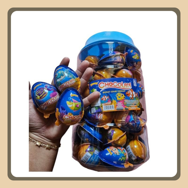 

Biskuit Colek Coklat Bentuk Telur IKAN Chocolate Egg Lianggui Toples Isi 60 Pcs