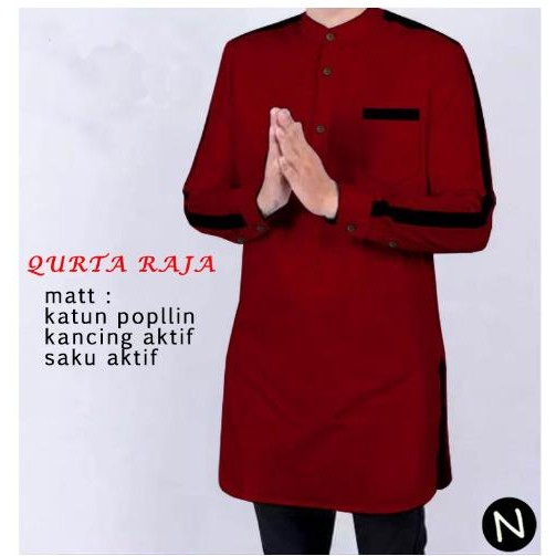 COD Baju Muslim Kurta Gamis Pria Lengan Pendek Merah Maroon Marun - Maron, S