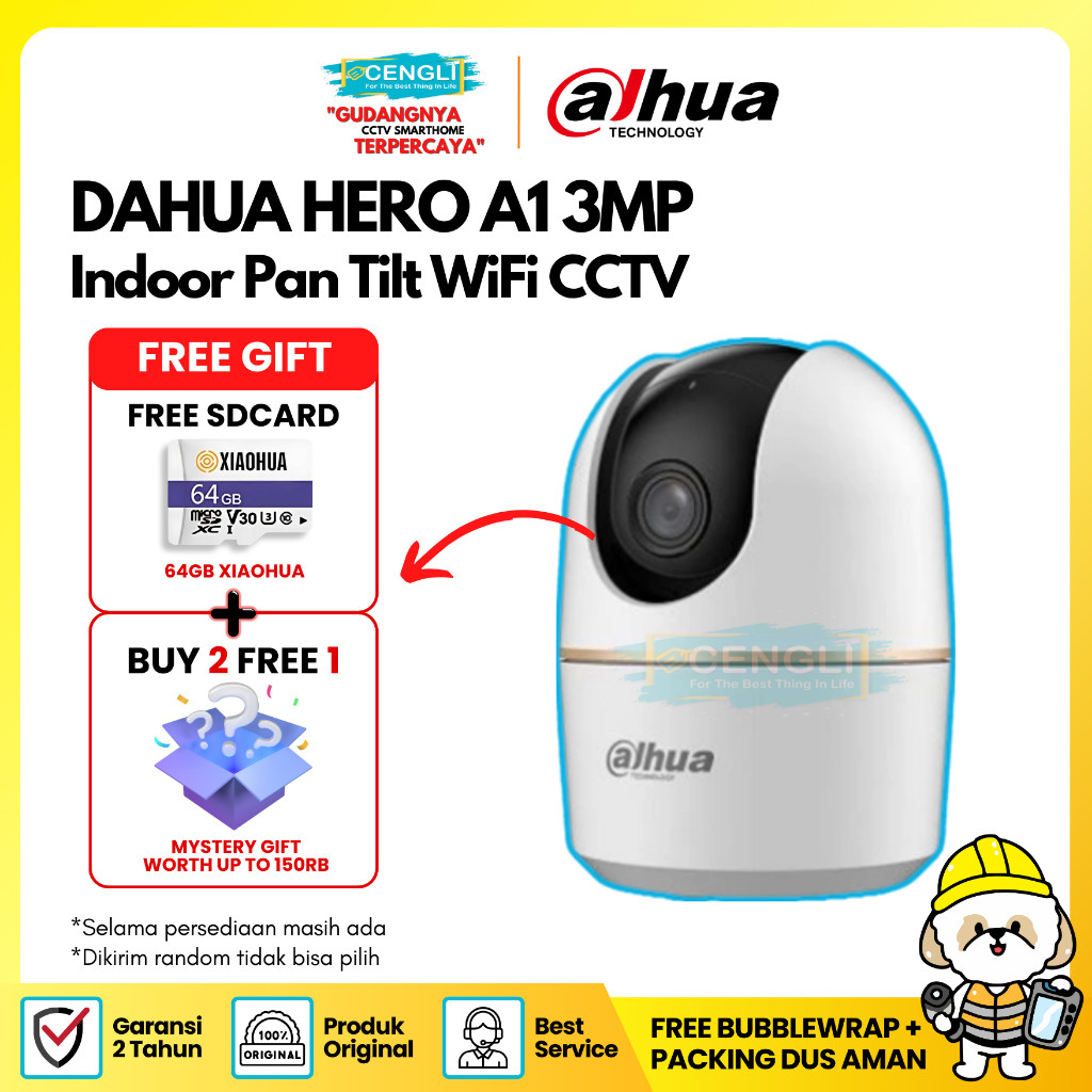 Ipcam Wifi Dahua HERO A1 3MP DH-H3A Smart Indoor Wifi Pan & Tilt Network Camera