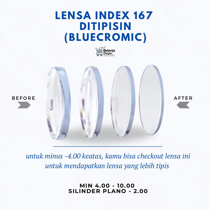 LENSA BLUECROMIC [ BLUERAY PHOTOCROMIC ] DITIPISIN INDEX 167 BELANJADUYU