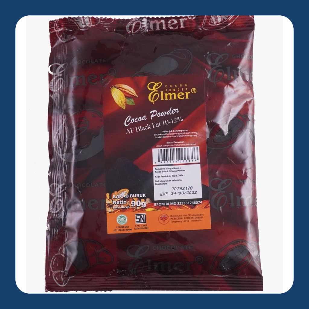 

Elmer Af. Black 10-12% 90gr | Cokelat Bubuk Elmer ukuran 90 gr
