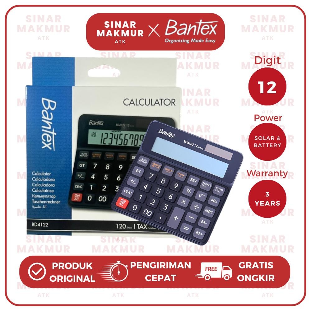 

Desktop Calculator/Kalkulator Dengan Fitur Pajak/Tax Dual Power 12 Digit Premium Bantex BD4122 (Pcs)