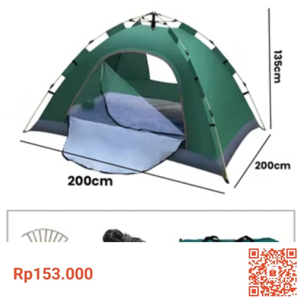 AZHAR.ID SY tenda kemping lipat otomatis 150x200 dan 200x200  kapasitas 4-5 orang