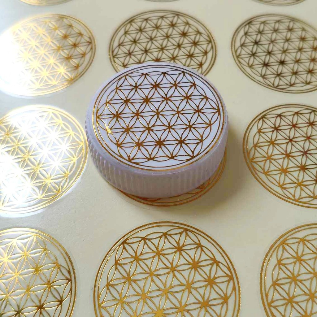 

Luxury golden flower of life PVC sticker Please share her gold stamping round energy sticker when you see her